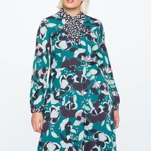 ELOQUOII Mixed Print Fit and Flare Dress, Plus Size 22